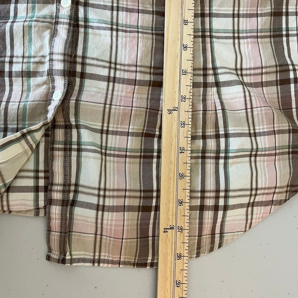 Lauren Ralph Lauren Womens 2X Plaid Ruffle Front Button Down Cotton Blouse Pink - Picture 6 of 11